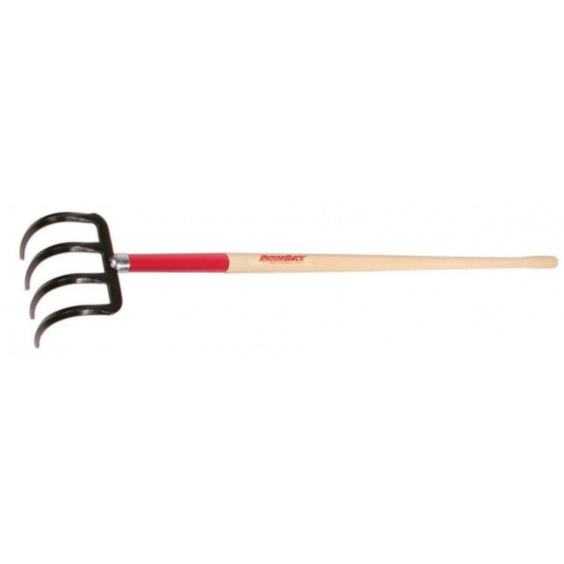 Razor-Back 4 Tine Potato Hook, Forged, With Wood Handle