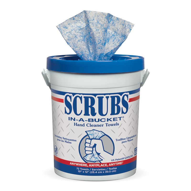 ITW Professional Brands SCRUBS Hand Cleaner Towels, Cloth, 10-1/2 x 12-1/4, Blue/White, 72/Bucket