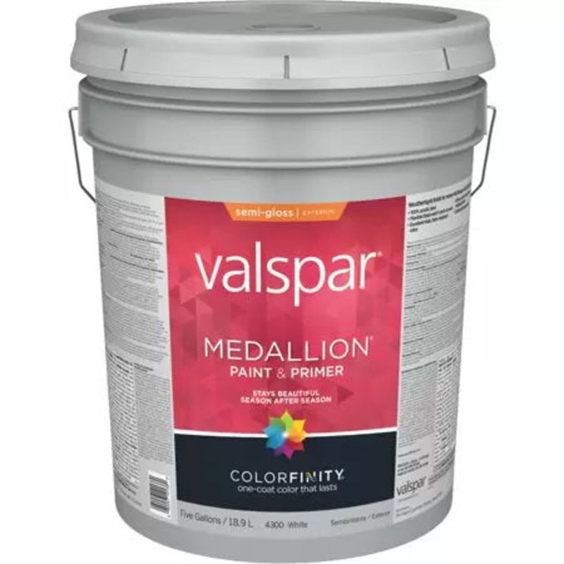 Valspar Medallion Exterior Paint & Primer 5 Gallon Semi Gloss White