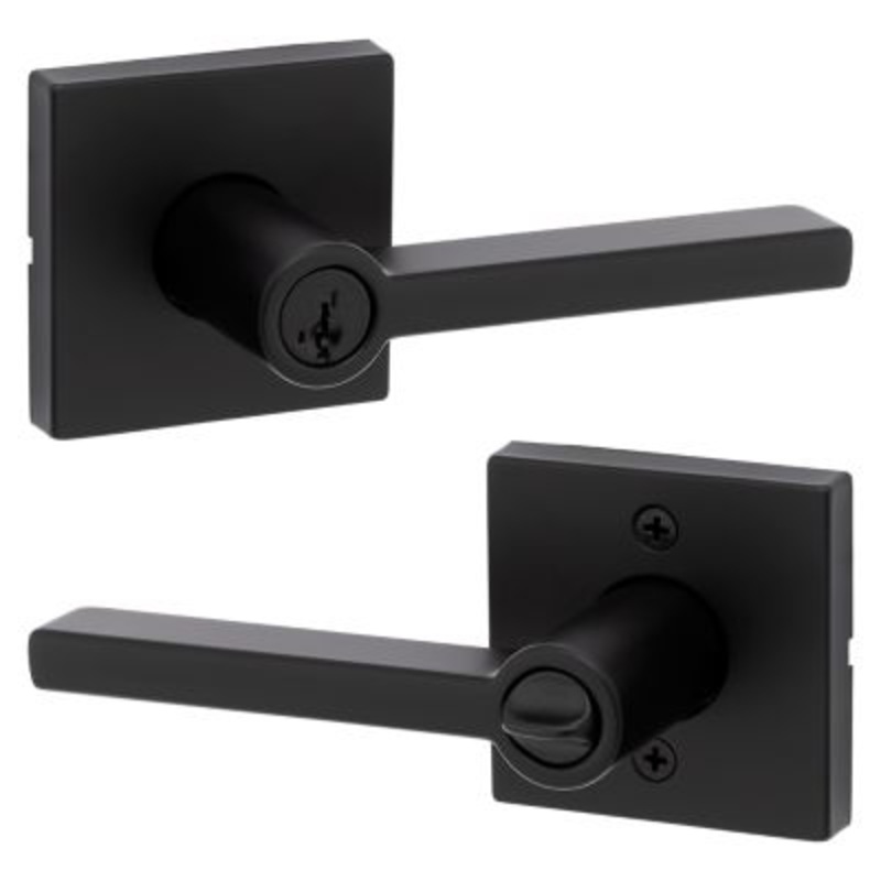 Kwikset Halifax Lever (Square) – Keyed – featuring SmartKey, Matte Black