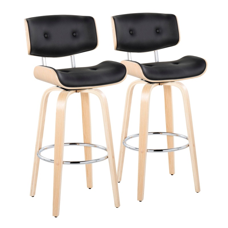 Lombardi – Mid Century Modern Fixed Height Barstool With Swivel With Round Footrest (Set of 2)