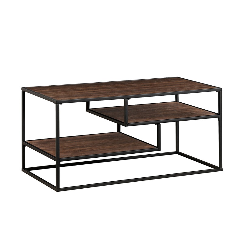 Contemporary Two Tone Metal Coffee Table – Dark Walnut