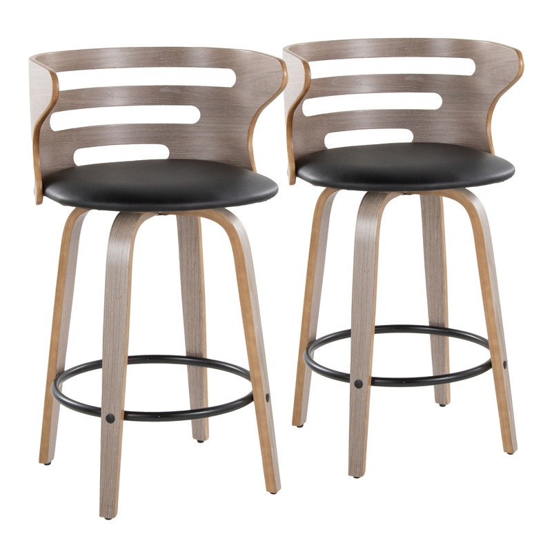 Cosini – Mid Century Modern Fixed Height Barstool With Swivel And Round Footrest (Set of 2)