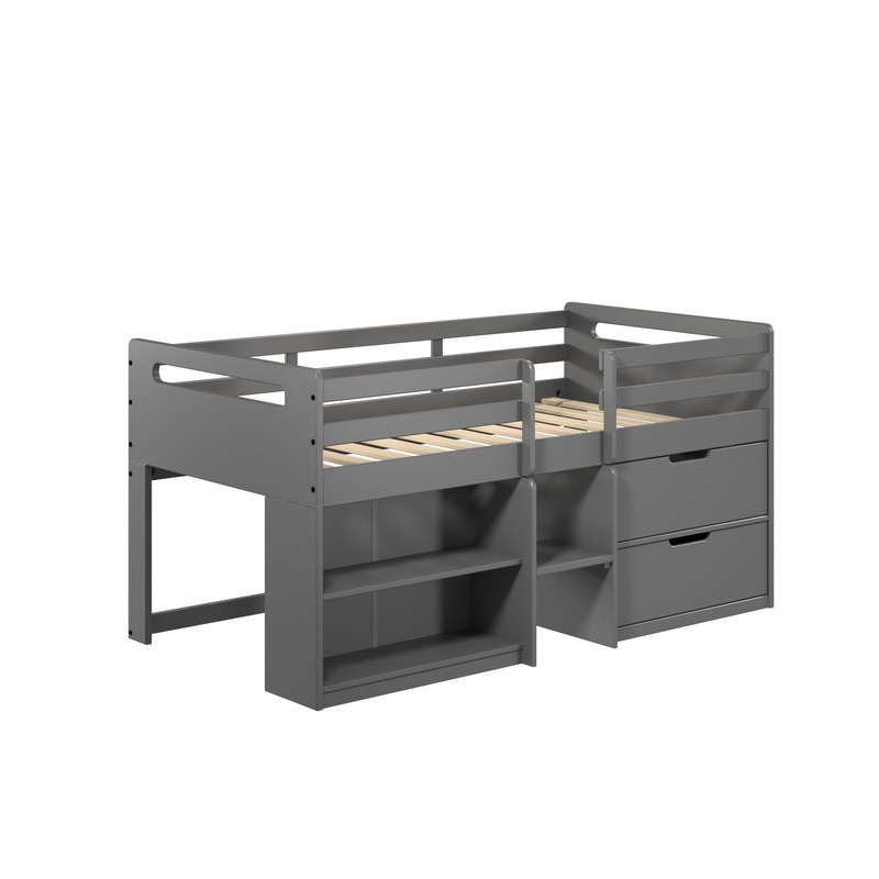 Fabiana – Twin Loft Bed With Storage – Gray