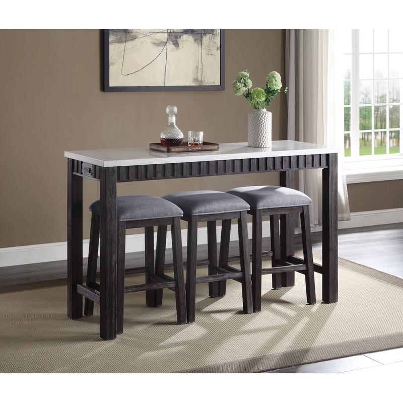 Necalli – Marble Top Weathered 4 Piece Pack Counter Height Table Set – Espresso