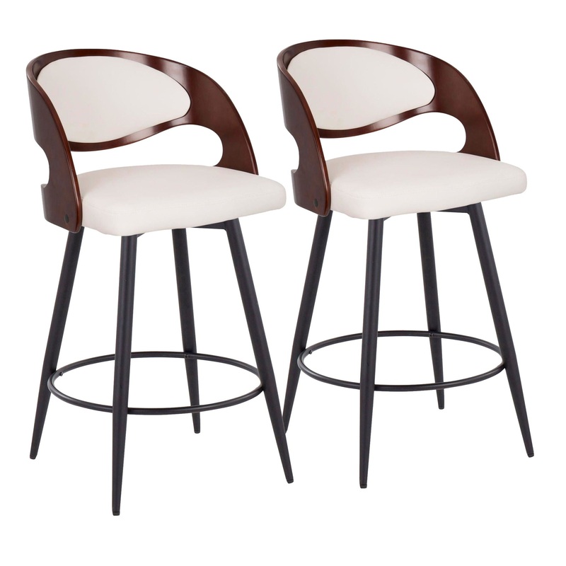 Pino – Mid Century Modern Fixed Height Counter Stool With Swivel With Round Footrest (Set of 2)