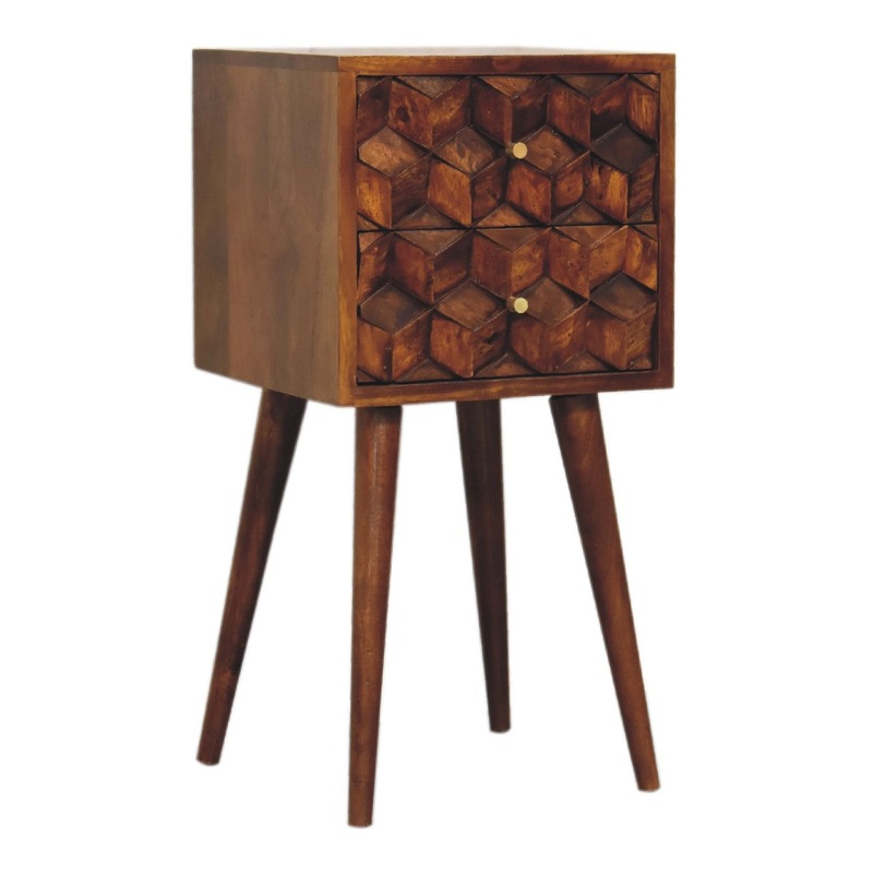 Mini Cube 2 Drawer Nightstand – Chestnut