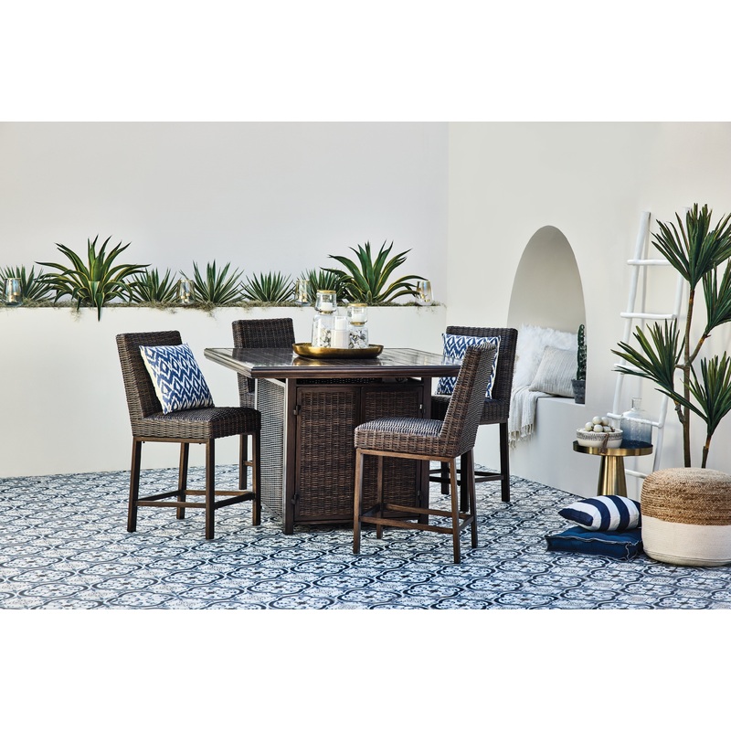 Paradise Trail Outdoor Counter Height Dining Table with 4 Barstools