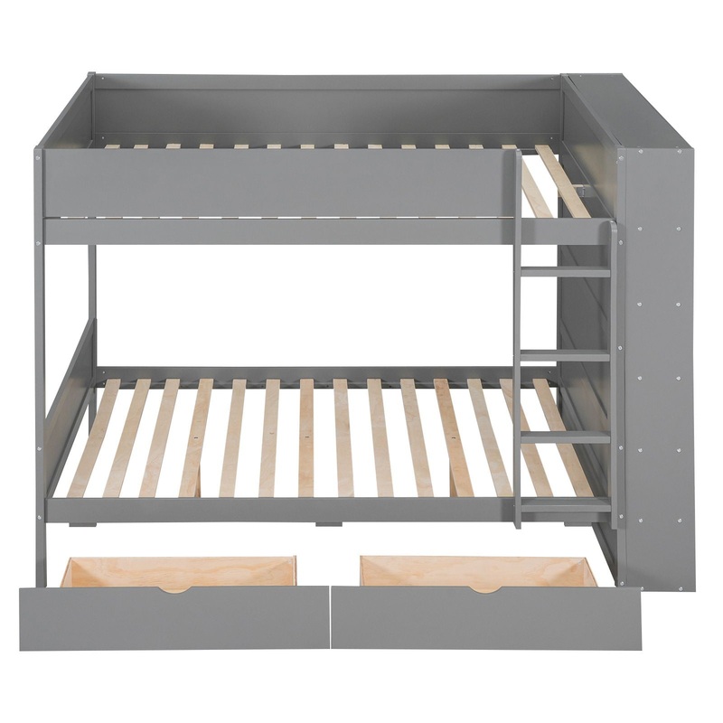 Full Over Full Bunk Bed With 2 Drawers And Multi-Layer Cabinet – Gray