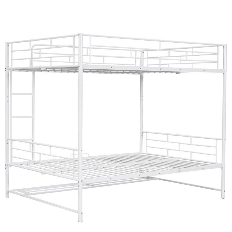 Full Over Full Bunk Bed With Shelf And Guardrails – White