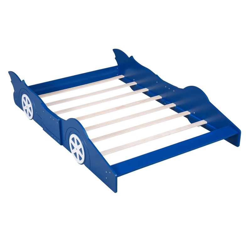 Full Size Race Car-Shaped Platform Bed & Wheels – Blue