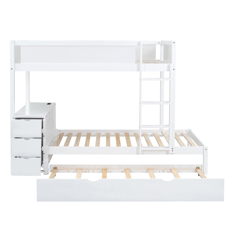 Twin Over Twin Bunk Bed With Twin Size Trundle, Storage And Desk – White