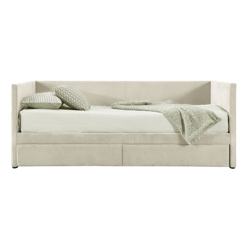 Twin Size Corduroy Daybed With Two Drawers And Slat – Beige