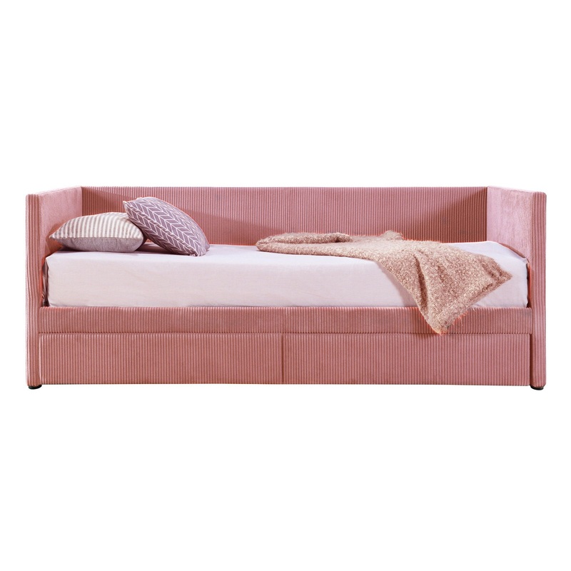 Twin Size Corduroy Daybed With Two Drawers And Slat – Pink