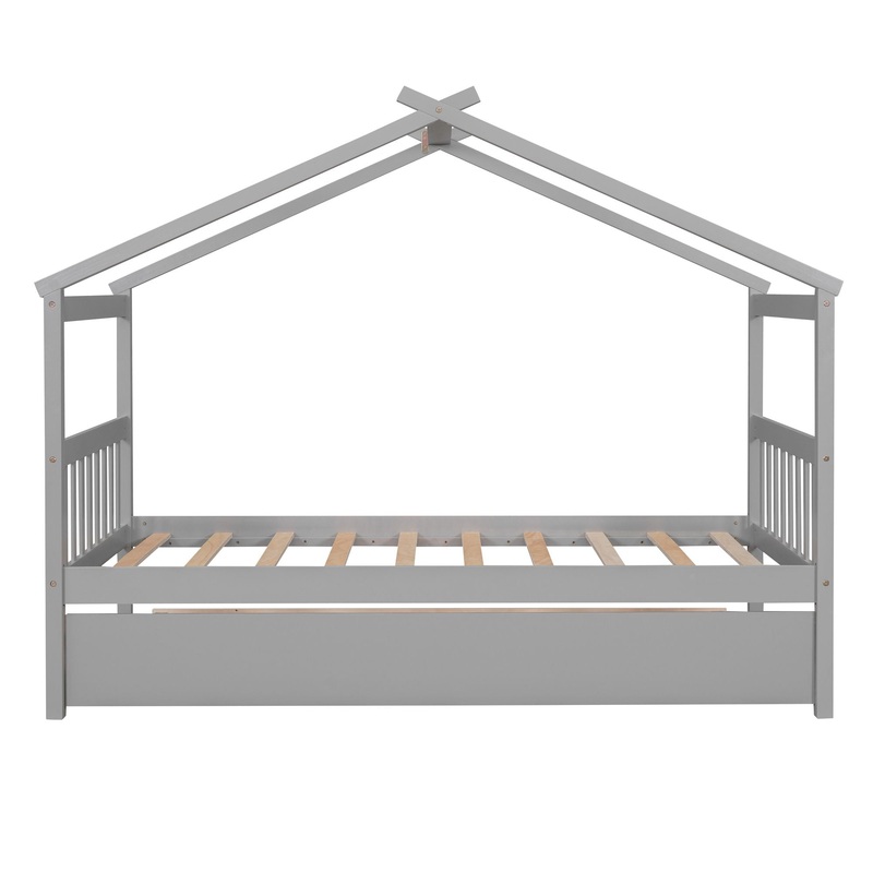 Twin Size House Bed With Twin Size Trundle – Gray