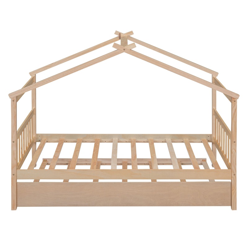 Twin Size House Bed With Twin Size Trundle – Natural