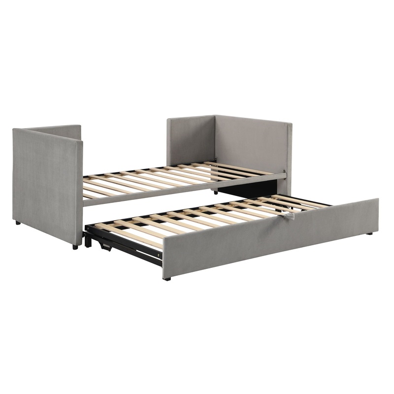 Twin Size Upholstered Daybed With Pop Up Trundle – Gray