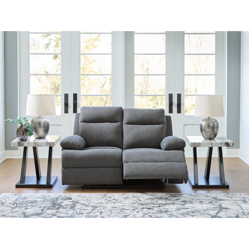 Side-Swipe Reclining Loveseat|Mocha|Charcoal