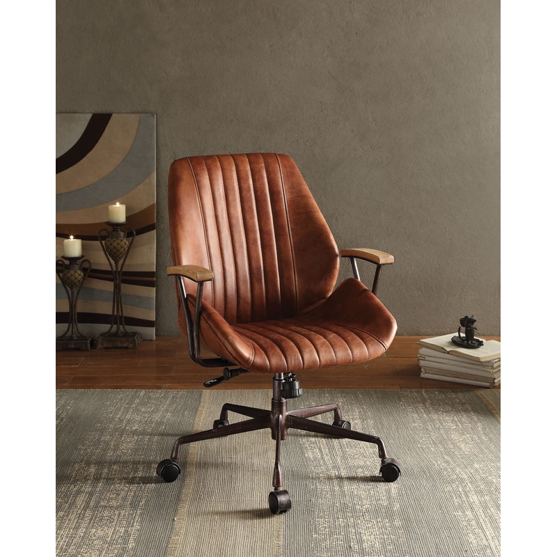 Brancaster – Aluminum Top Grain Leather Office Chair – Coffee