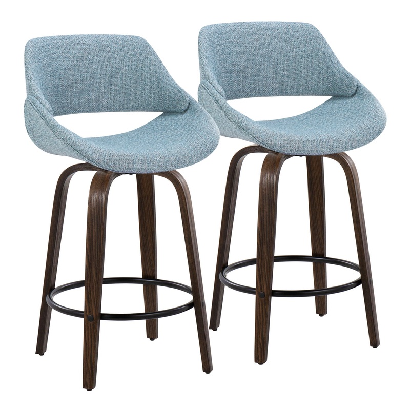 Fabrico – Mid Century Modern Fixed Height Counter Stool & Round Footrest (Set of 2)