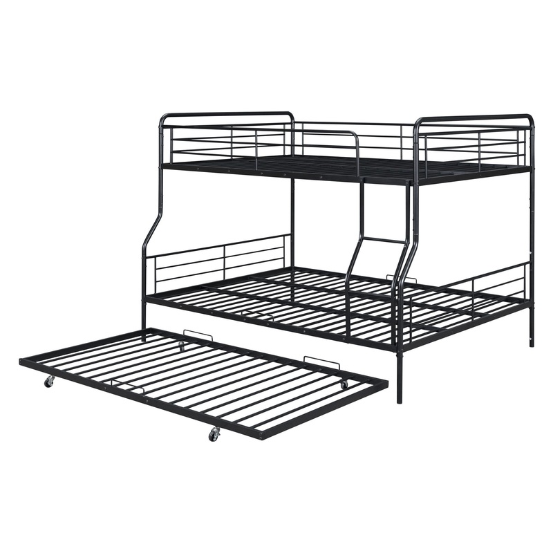 Full Long Over Queen Bunk Bed With Twin Size Trundle – Black