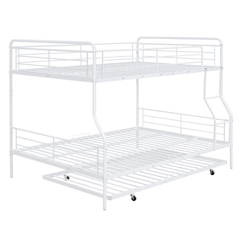 Full Long Over Queen Bunk Bed With Twin Size Trundle – White
