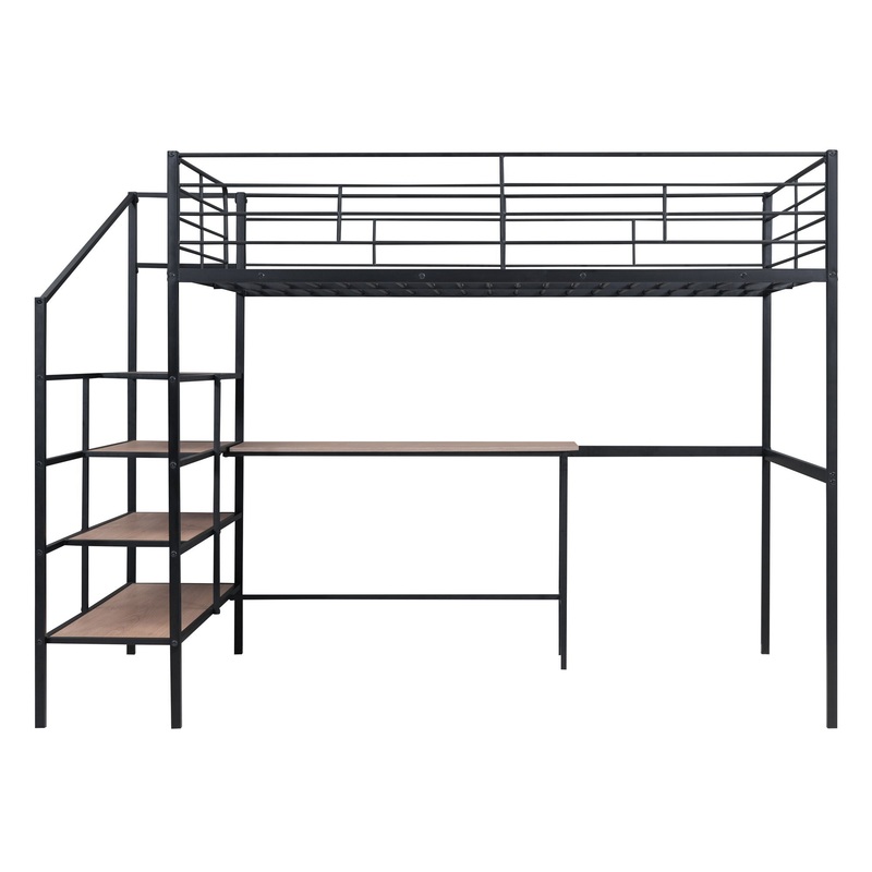 Full Size Loft Bed With Desk And Lateral Storage Ladder – Black
