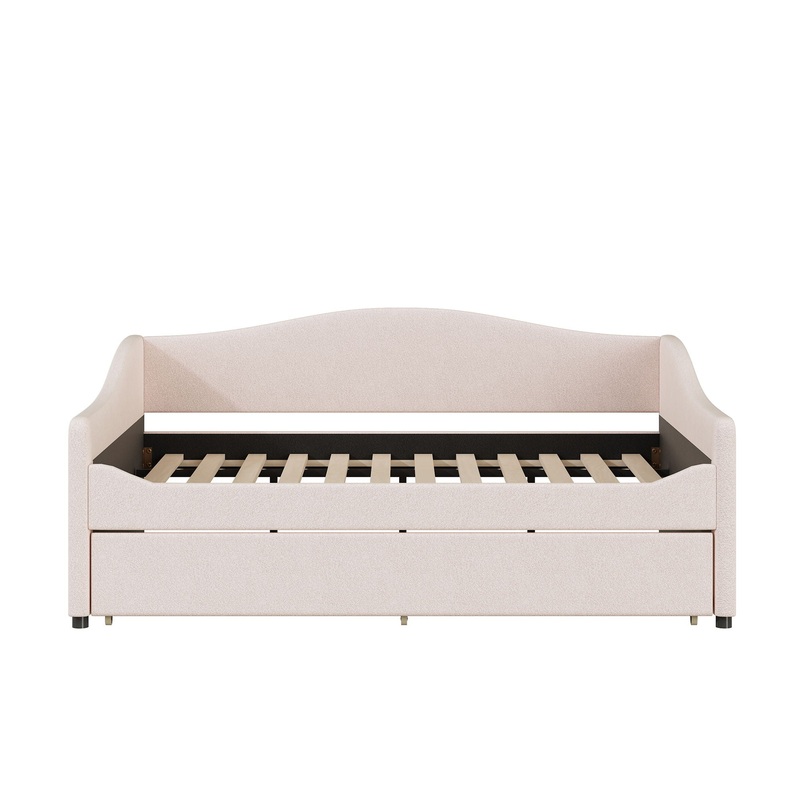 Full Size Upholstered Daybed With Light And Trundle – Beige