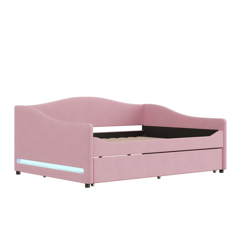 Full Size Upholstered Daybed With Light And Trundle – Pink