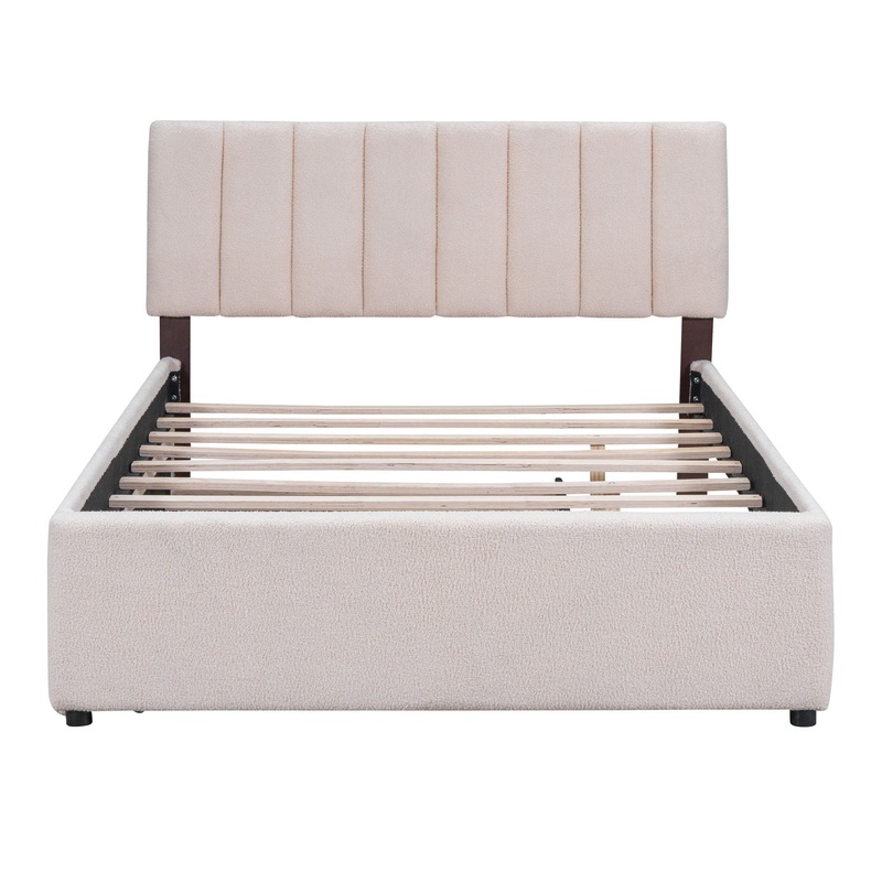 Full Size Upholstered Platform Bed With Twin Size Trundle – Beige