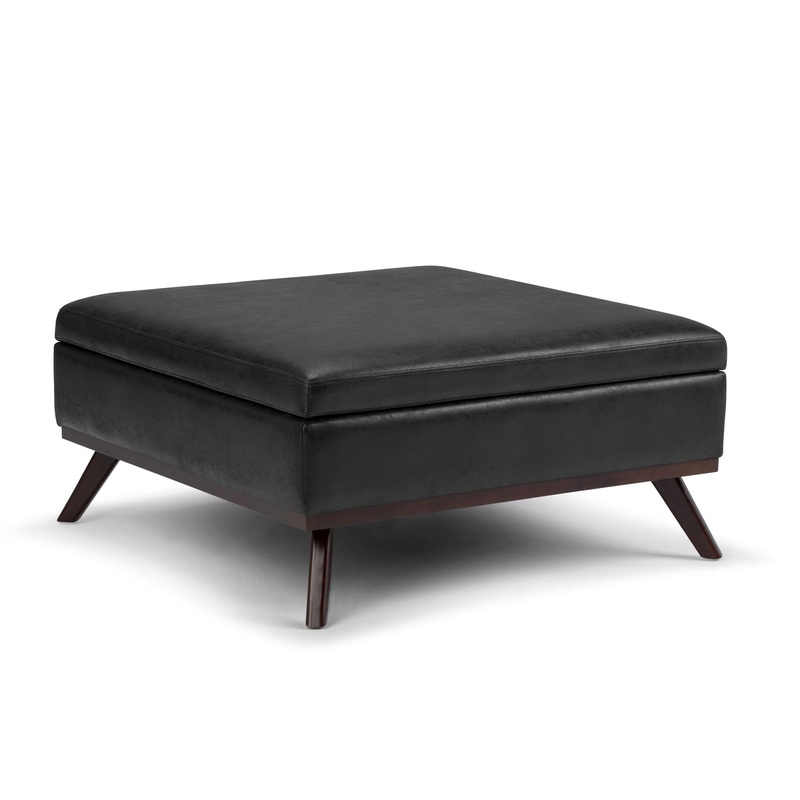 Owen – Square Coffee Table Storage Ottoman – Distressed Black