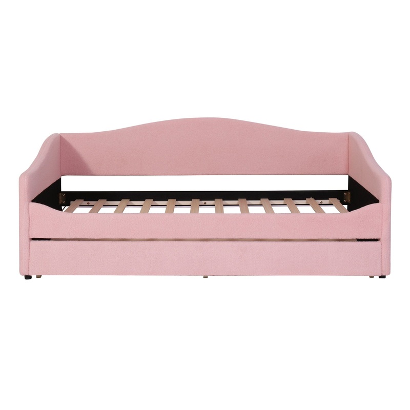 Twin Size Upholstered Daybed With Light And Trundle – Pink