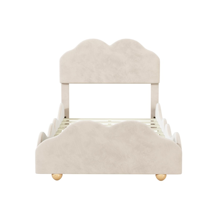 Twin Size Upholstered Platform Bed With Cloud Shaped Board – Beige