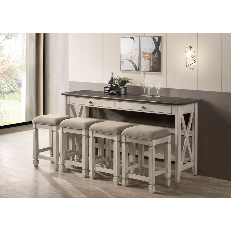 Console Table With 4 Stools – Antique White