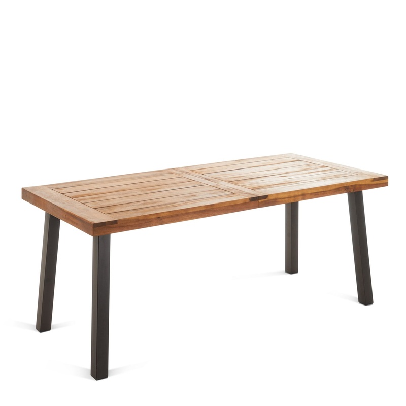 Della – Modern Industrial Dining Table With Acacia Wood Top – Teak