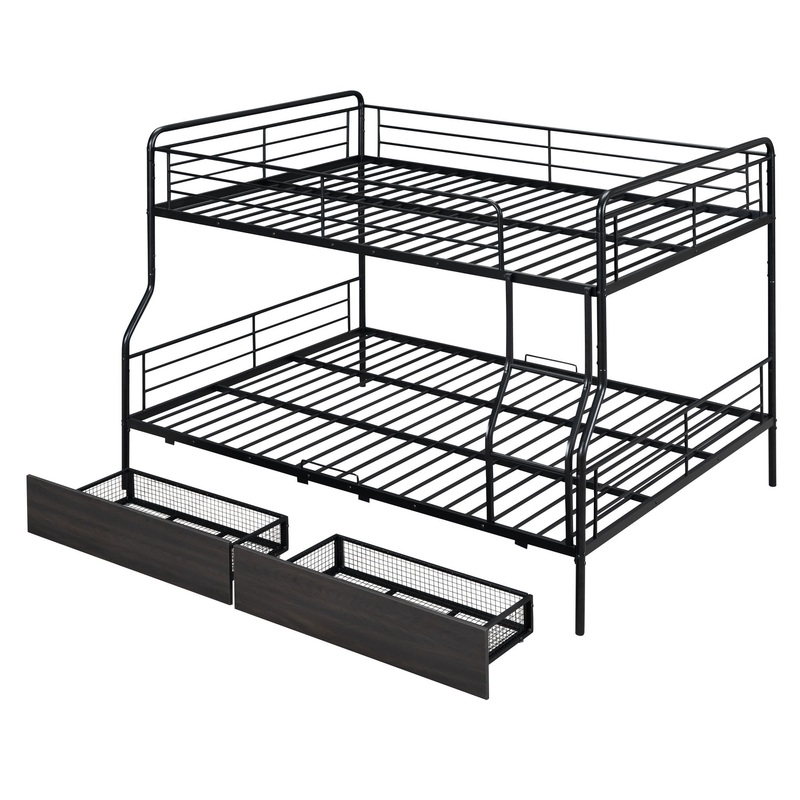 Full Long Over Queen Bunk Bed With 2 Drawers – Black