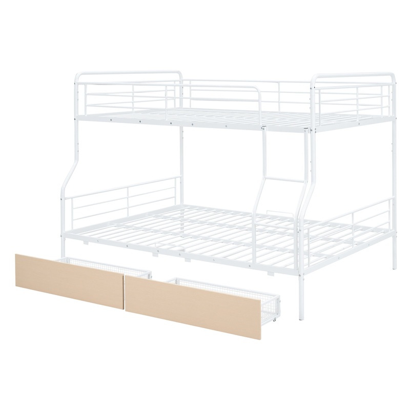 Full Long Over Queen Bunk Bed With 2 Drawers – White