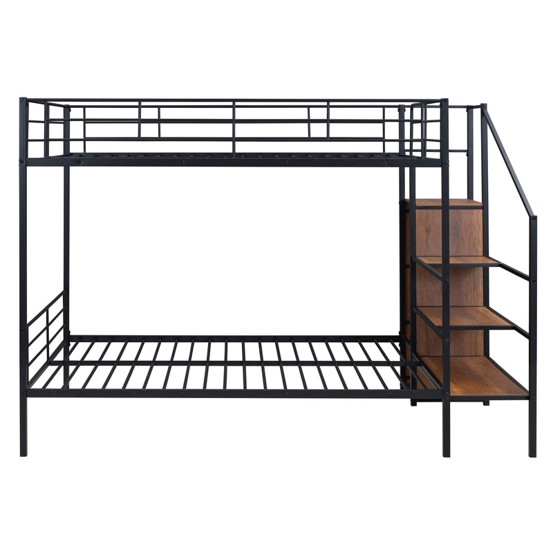Full Over Full Bunk Bed With Lateral Storage Ladder And Wardrobe – Black