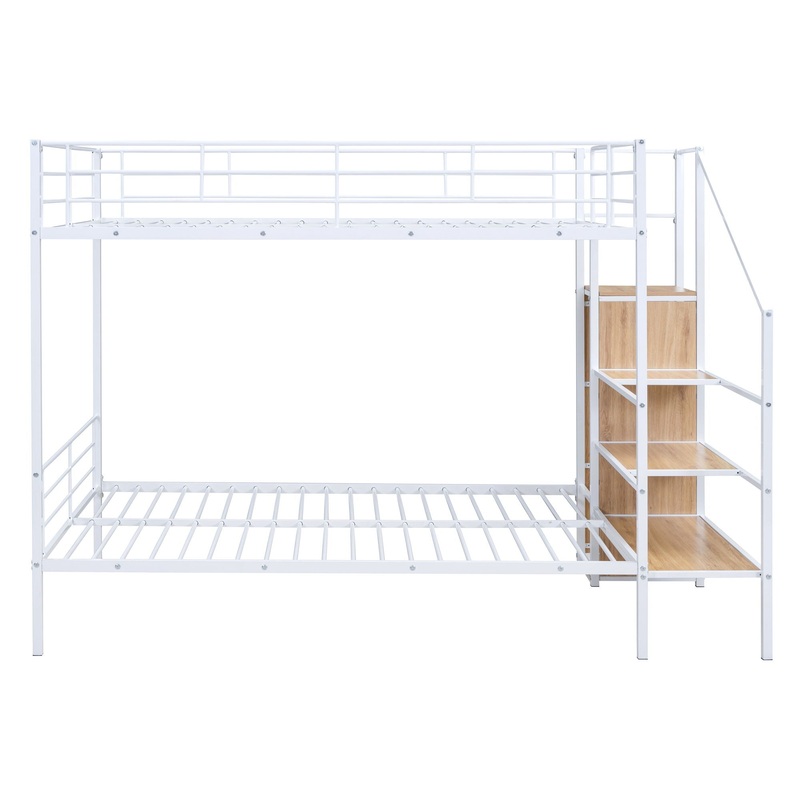 Full Over Full Bunk Bed With Lateral Storage Ladder And Wardrobe – White