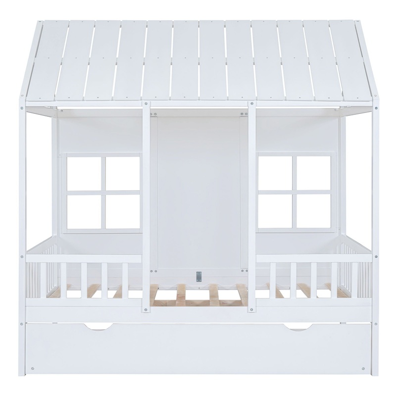Full Size House Bed With Twin Size Trundle, Daybed – White