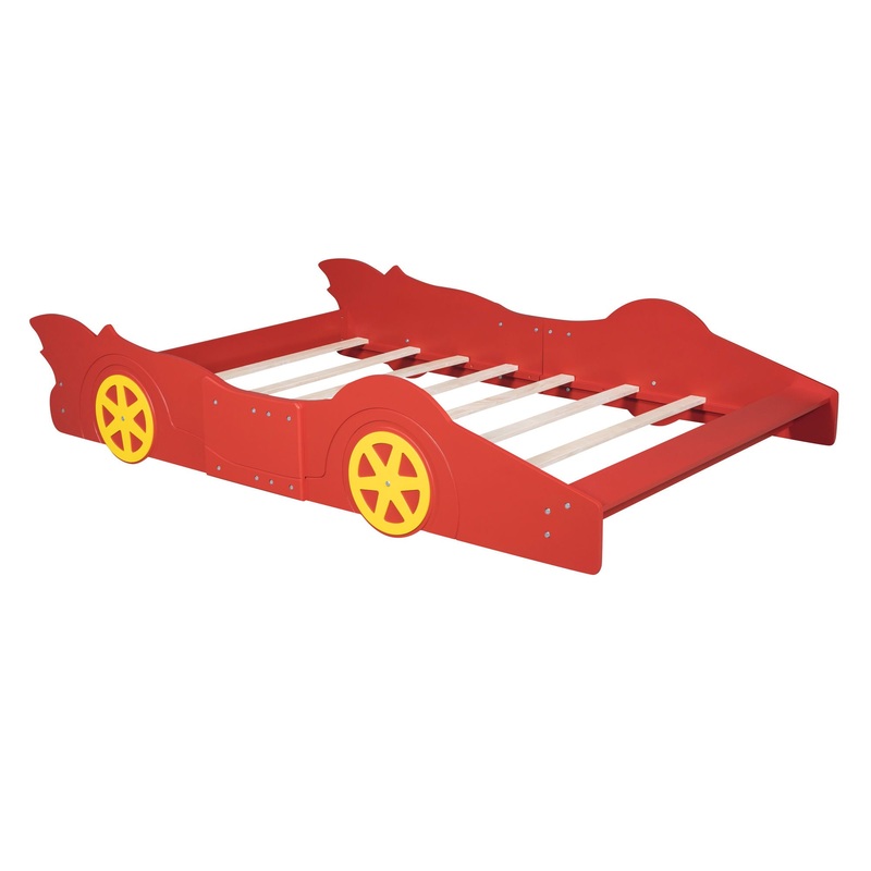 Full Size Race Car Shaped Platform Bed & Wheels – Red