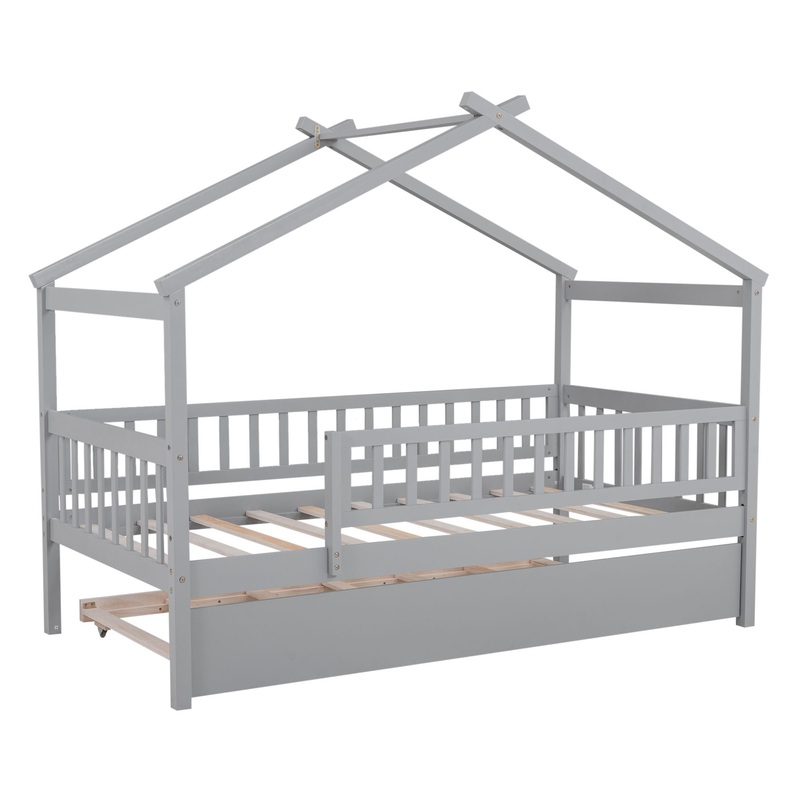 Twin Size House Bed & Twin Size Trundle – Gray