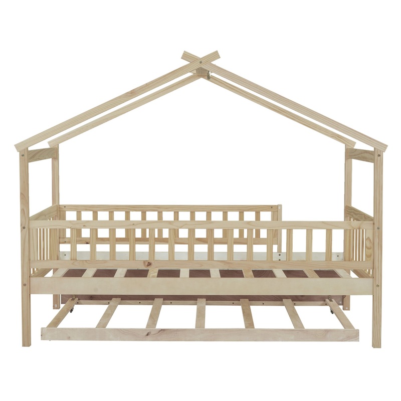 Twin Size House Bed & Twin Size Trundle – Natural
