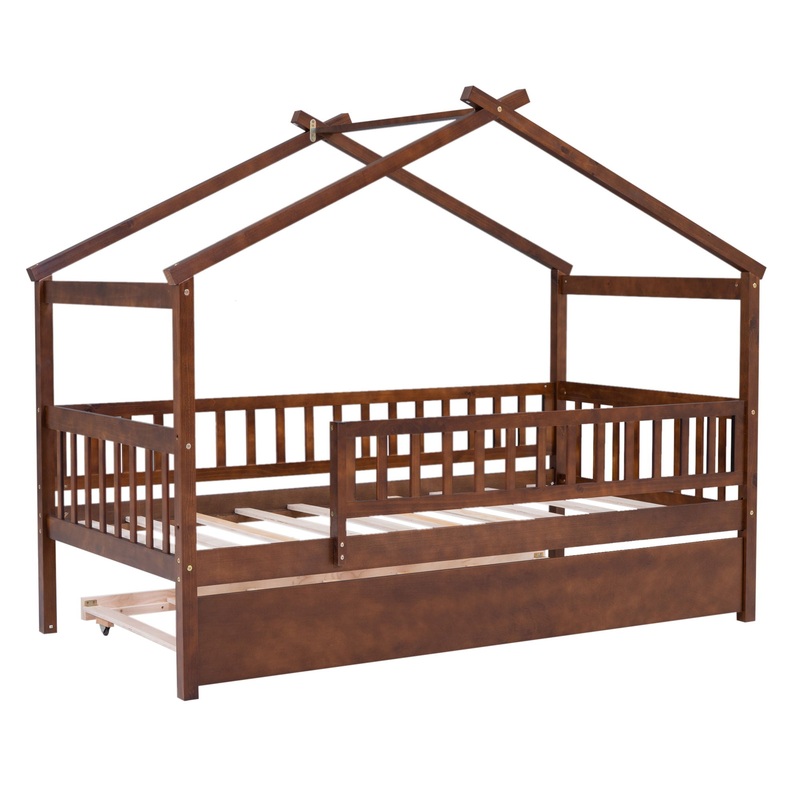 Twin Size House Bed & Twin Size Trundle – Walnut