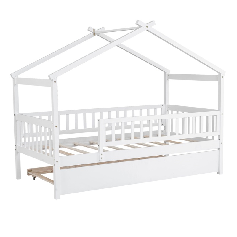 Twin Size House Bed & Twin Size Trundle – White