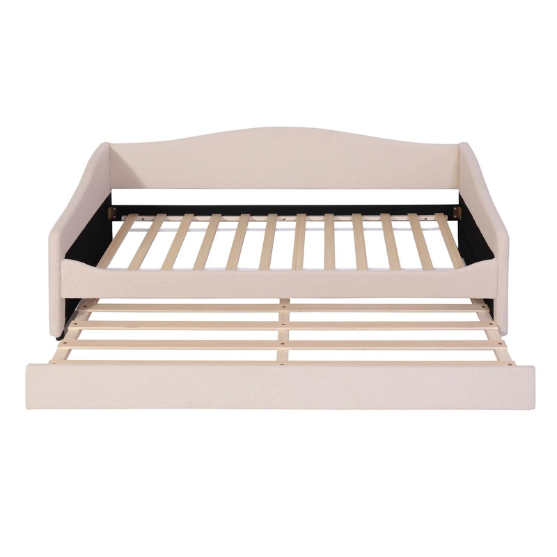 Twin Size Upholstered Daybed With Light And Trundle – Beige