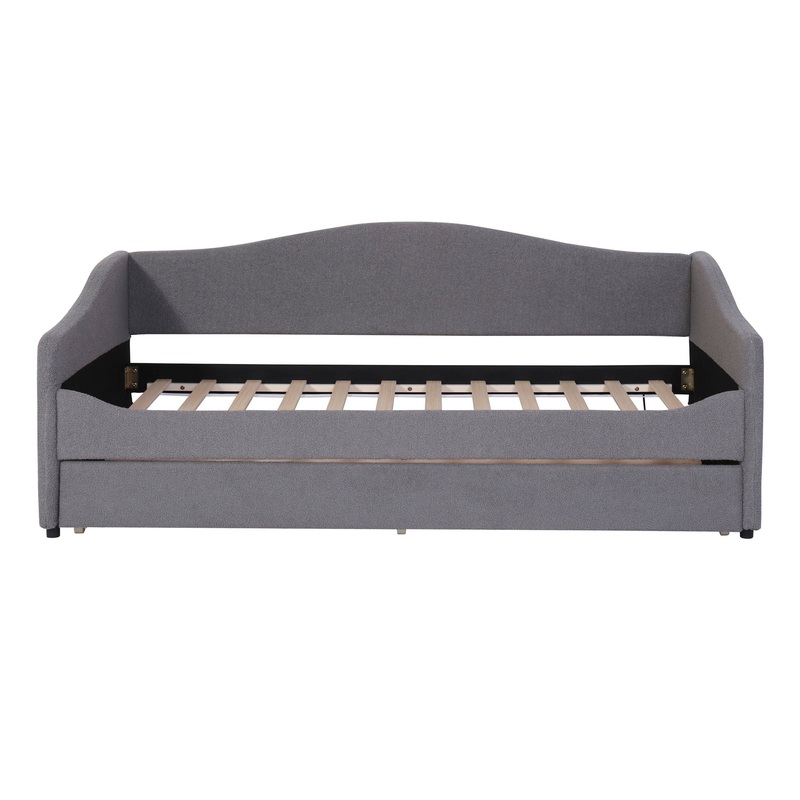 Twin Size Upholstered Daybed With Light And Trundle – Gray