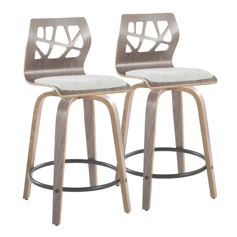 Folia – Contemporary Fixed Height Stool With Swivel With Round Footrest (Set of 2)