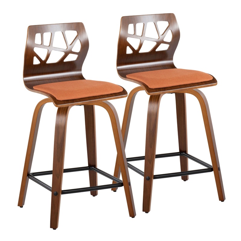 Folia – Mid Century Modern Fixed Height Counter Stool With Swivel With Square Footrest (Set of 2)