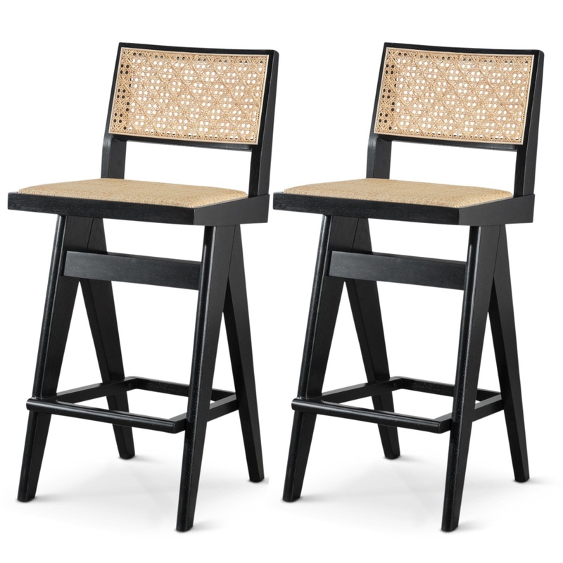 Keira – Bar Stool (Set of 2) – Black / Rattan